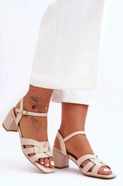 Klasyczne Sandałki Na Obcasie Beżowe Misty