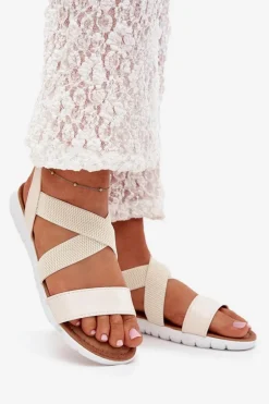 Klasyczne Sandały Damskie Wsuwane Jasnobeżowe Norina