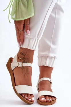 Klasyczne Sandały Na Niskim Koturnie Białe Arya