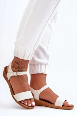 Klasyczne Sandały Na Niskim Koturnie Białe Arya