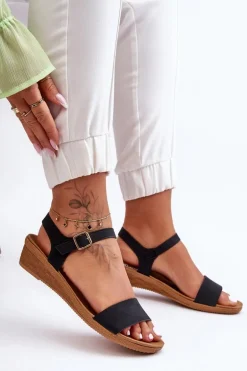 Klasyczne Sandały Na Niskim Koturnie Czarne Arya