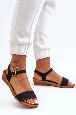 Klasyczne Sandały Na Niskim Koturnie Czarne Arya