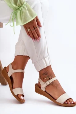 Klasyczne Sandały Na Niskim Koturnie Beżowe Arya