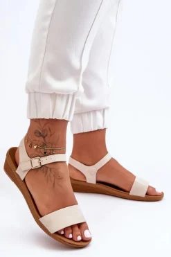Klasyczne Sandały Na Niskim Koturnie Beżowe Arya