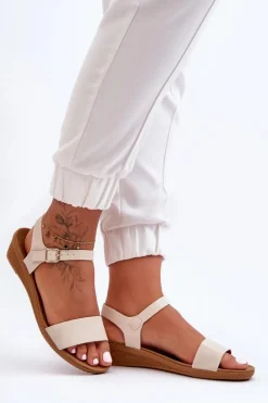 Klasyczne Sandały Na Niskim Koturnie Beżowe Arya