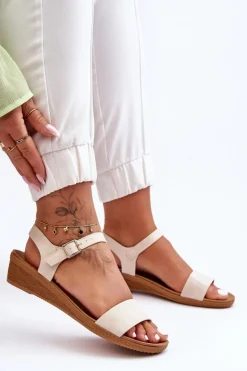 Klasyczne Sandały Na Niskim Koturnie Beżowe Arya