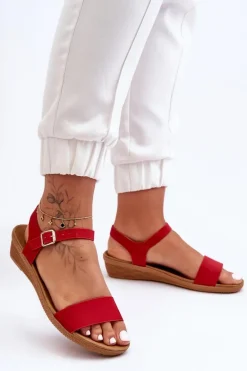 Klasyczne Sandały Na Niskim Koturnie Czerwone Arya