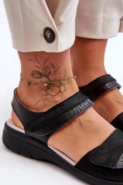 Klasyczne Sandały Na Rzep S.Barski 97575 Czarne