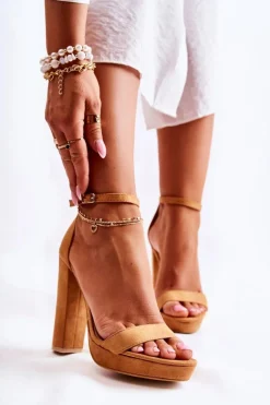 Klasyczne Sandały Na Wysokim Obcasie Camel Baleira