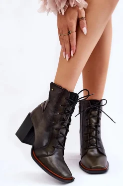 Klasyczne Skórzane Botki Sznurowane Maciejka 05667-09 Zielone