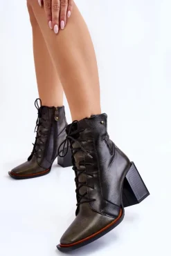 Klasyczne Skórzane Botki Sznurowane Maciejka 05667-09 Zielone