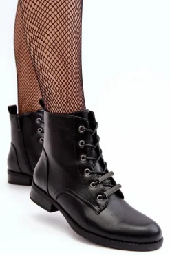 Klasyczne Skórzane Damskie Ocieplane Botki S.Barski HY75-10 Czarne