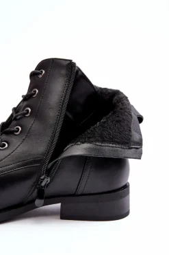 Klasyczne Skórzane Damskie Ocieplane Botki S.Barski HY75-10 Czarne