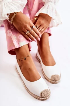 Klasyczne Skórzane Damskie Espadryle Białe Calabria