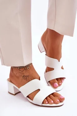 Klasyczne Skórzane Klapki Na Niskim Obcasie Białe Miley