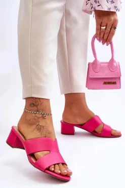 Klasyczne Skórzane Klapki Na Niskim Obcasie Fuksja Miley