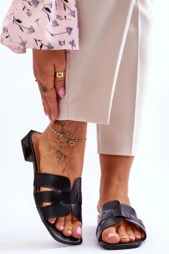 Klasyczne Skórzane Klapki Damskie Czarne Fendy