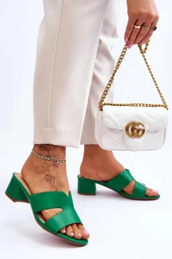 Klasyczne Skórzane Klapki Na Niskim Obcasie Zielone Miley