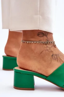 Klasyczne Skórzane Klapki Na Niskim Obcasie Zielone Miley