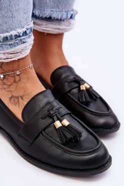 Klasyczne Skórzane Mokasyny Z Frędzlami Czarne Camis