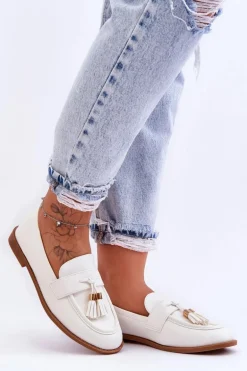 Klasyczne Skórzane Mokasyny Z Frędzlami Białe Camis