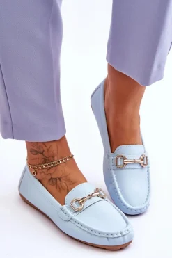 Klasyczne Skórzane Mokasyny Jasnoniebieskie Verona
