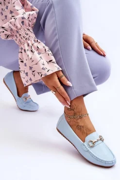 Klasyczne Skórzane Mokasyny Jasnoniebieskie Verona