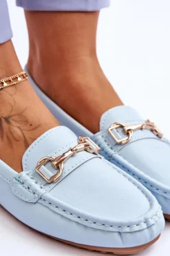 Klasyczne Skórzane Mokasyny Jasnoniebieskie Verona