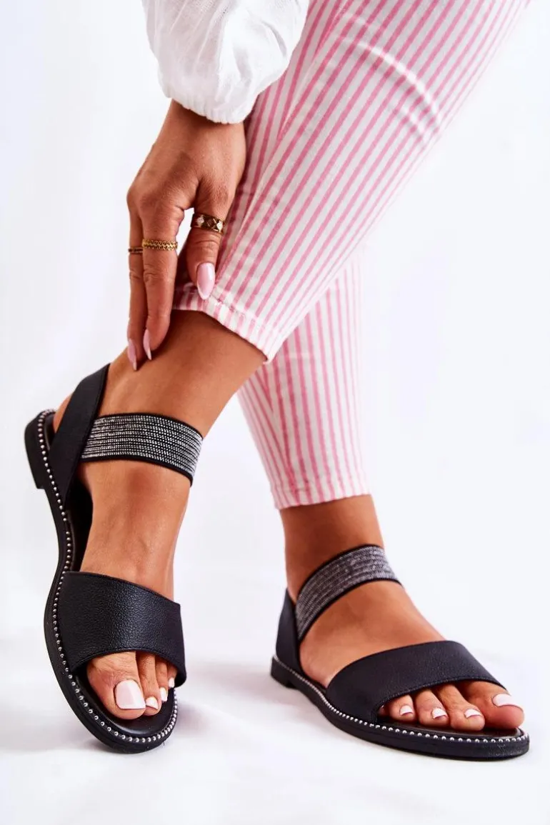 Klasyczne Skórzane Sandały Z Ćwiekami Czarne Shelly