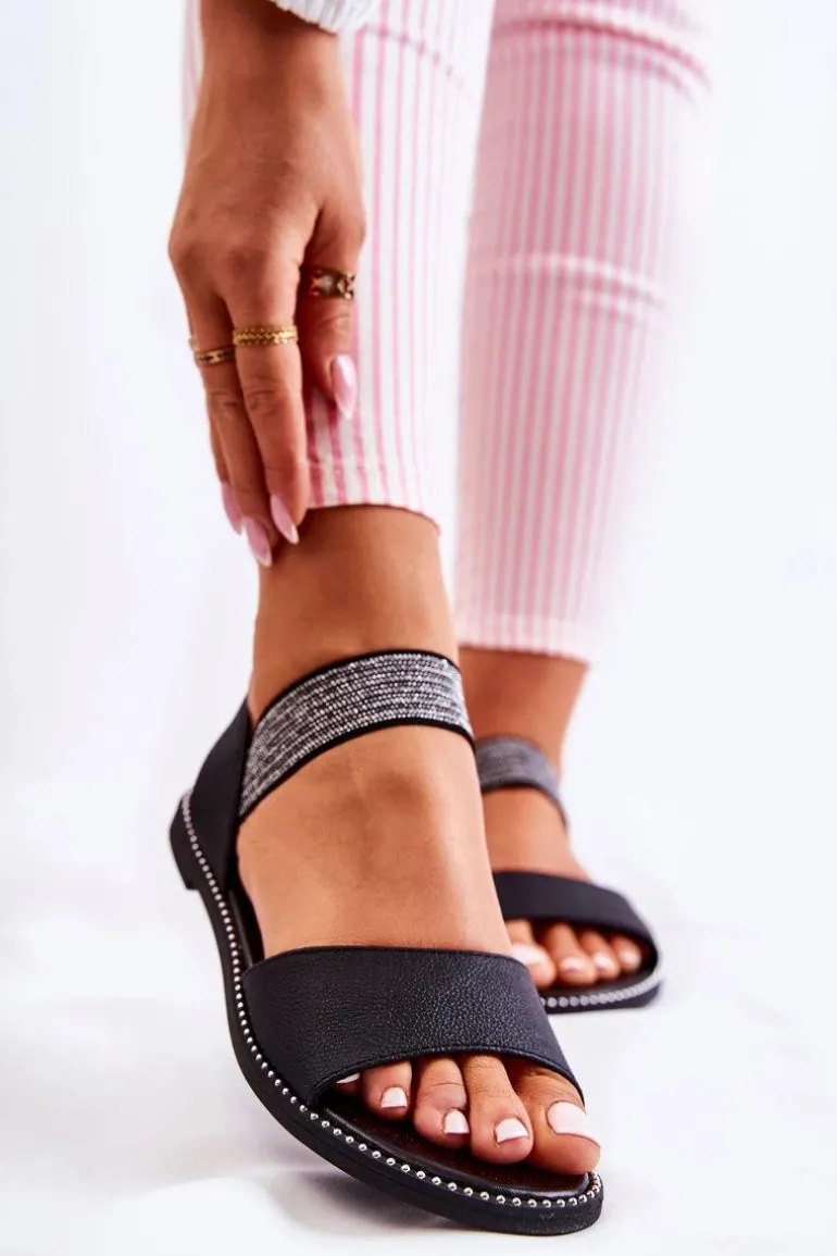 Klasyczne Skórzane Sandały Z Ćwiekami Czarne Shelly