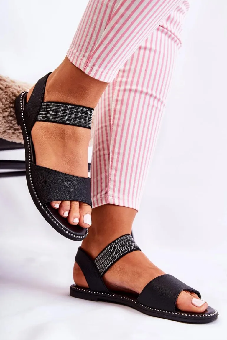 Klasyczne Skórzane Sandały Z Ćwiekami Czarne Shelly