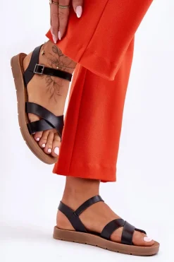 Klasyczne Skórzane Sandały Damskie Czarne Talisma