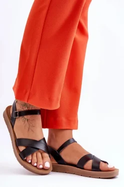 Klasyczne Skórzane Sandały Damskie Czarne Talisma