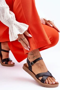 Klasyczne Skórzane Sandały Damskie Czarne Talisma