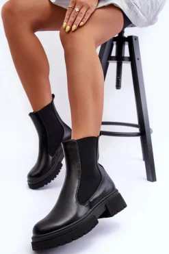 Klasyczne Skórzane Sztyblety Botki Czarne Isminna