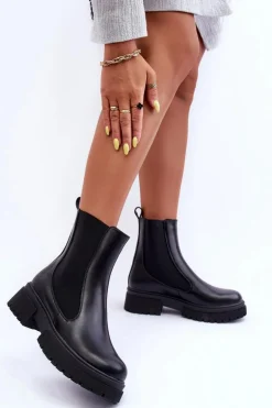 Klasyczne Skórzane Sztyblety Botki Czarne Isminna