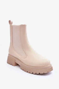 Klasyczne Skórzane Sztyblety Botki Beżowe Isminna