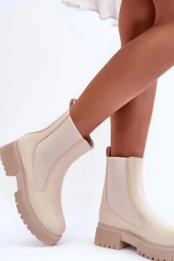 Klasyczne Skórzane Sztyblety Botki Beżowe Isminna
