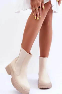 Klasyczne Skórzane Sztyblety Botki Beżowe Isminna
