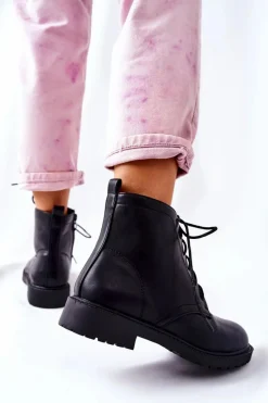 Klasyczne Skórzane Wiązane Botki Czarne Melome
