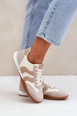 Klasyczne Sneakersy Damskie Z Eko Skóry Beżowe Maretina