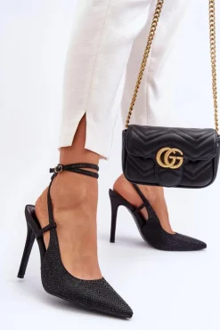 Klasyczne Szpilki Zdobione Cyrkoniami Czarne Guda