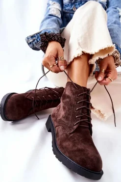 Klasyczne Wiązane Botki Brązowe Melome