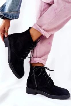 Klasyczne Wiązane Botki Czarne Melome