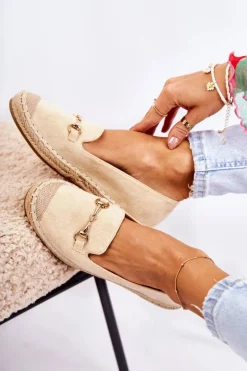 Klasyczne Wsuwane Damskie Espadryle Beżowe Oresa