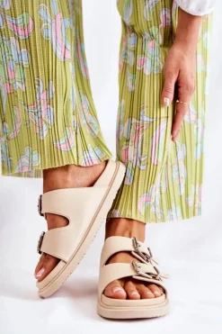 Klasyczne Wsuwane Klapki Damskie Beżowe Weston