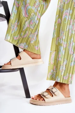 Klasyczne Wsuwane Klapki Damskie Beżowe Weston