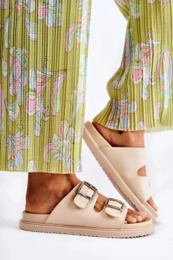 Klasyczne Wsuwane Klapki Damskie Beżowe Weston