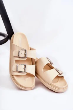 Klasyczne Wsuwane Klapki Damskie Beżowe Weston