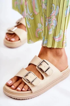 Klasyczne Wsuwane Klapki Damskie Beżowe Weston